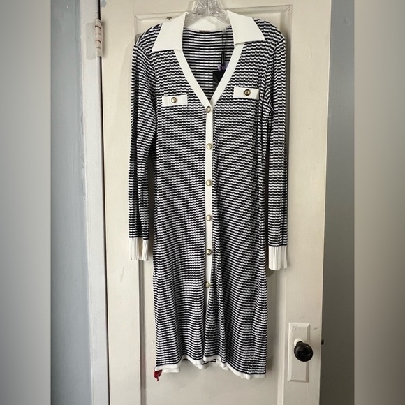 NWT Elie Tahari Knit Striped Button Front Dress M - Picture 1 of 8